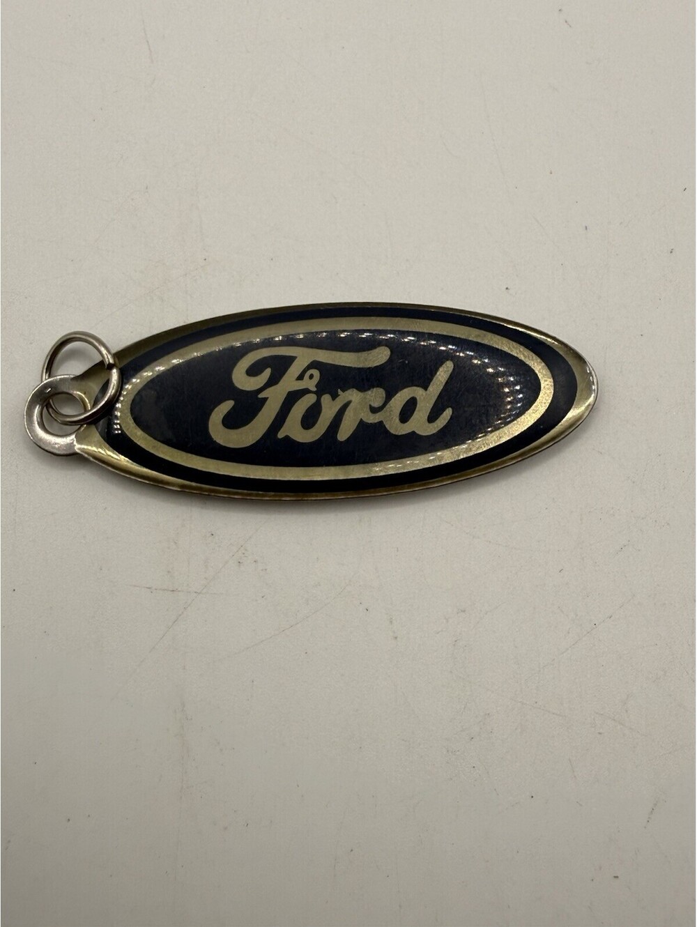 Vintage Ford Blue Oval Logo Metal Keychain Plasticolor